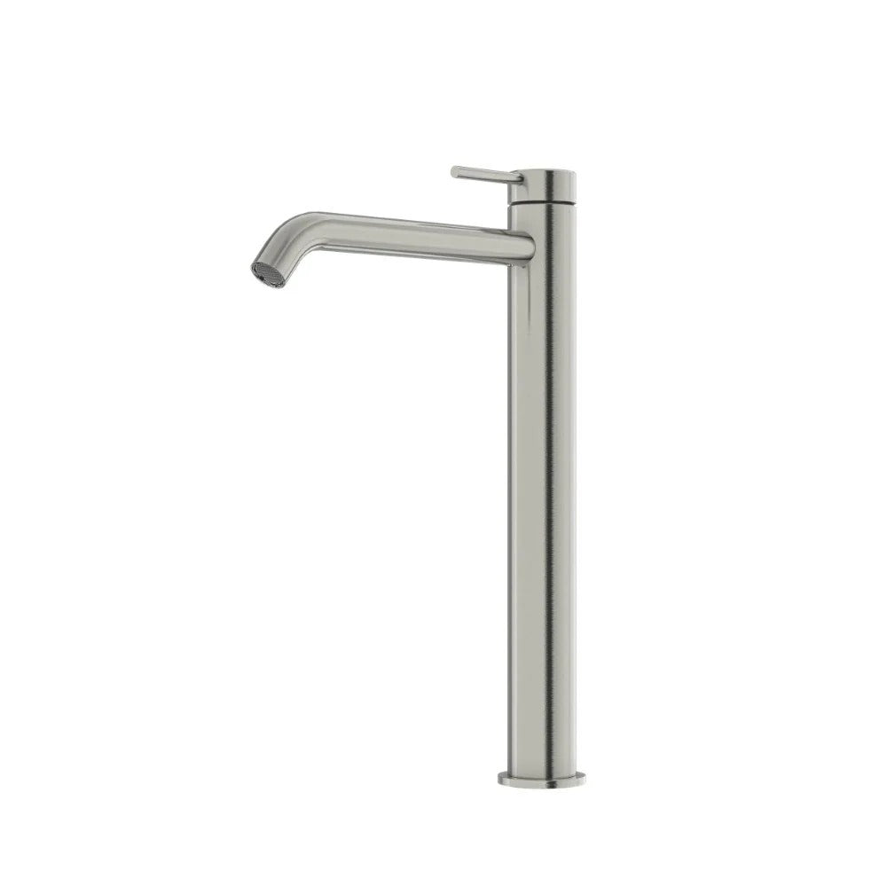 AMOZA LEAD FREE CURVED HIGH RISE BASIN MIXER 311MM BRUSHED STAINLESS STEEL