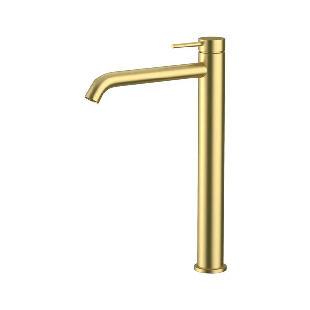 AMOZA LEAD FREE CURVED HIGH RISE BASIN MIXER 311MM BRUSHED GOLD