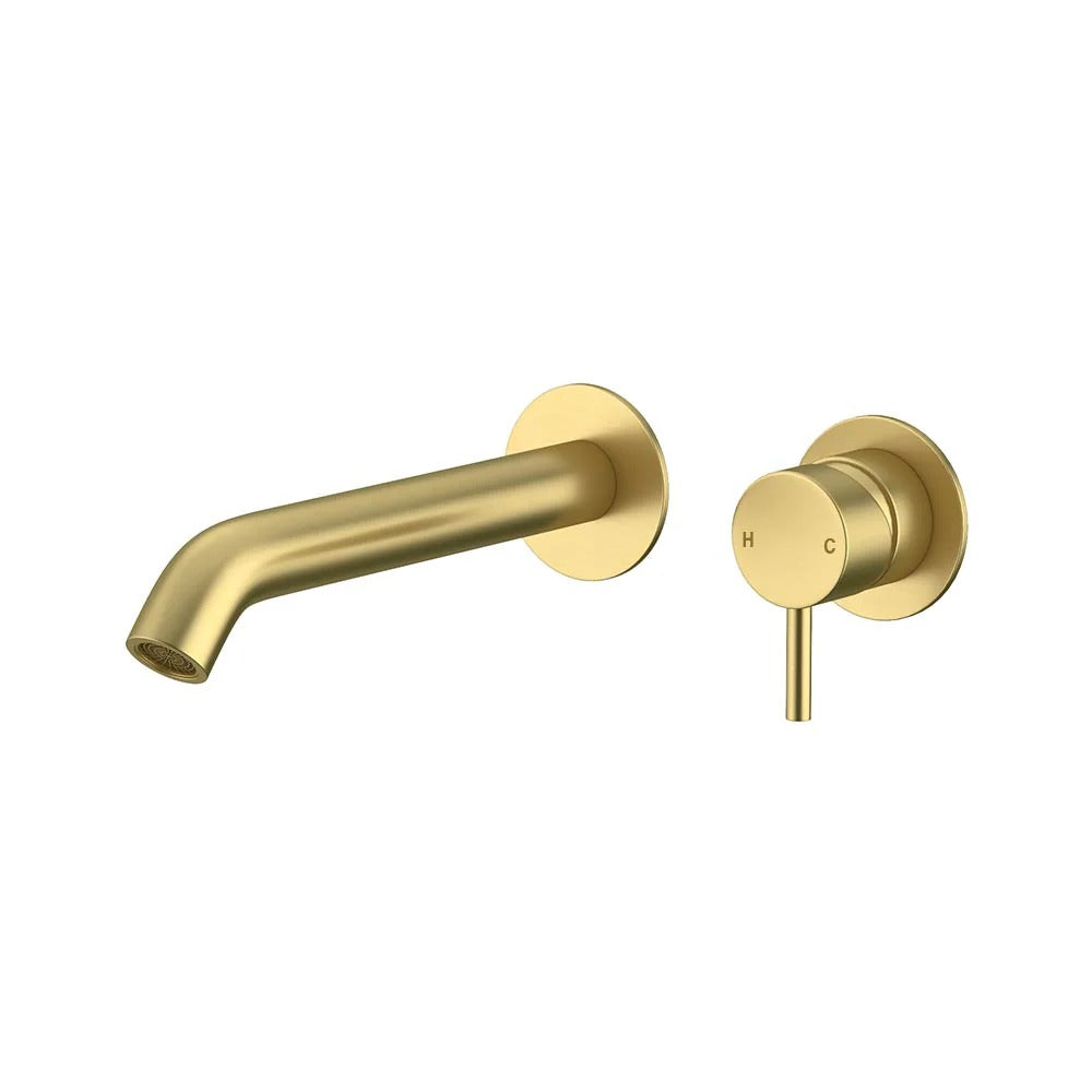 AMOZA LEAD FREE WALL MOUNTED BASIN / BATH MIXER 180MM BRUSHED GOLD