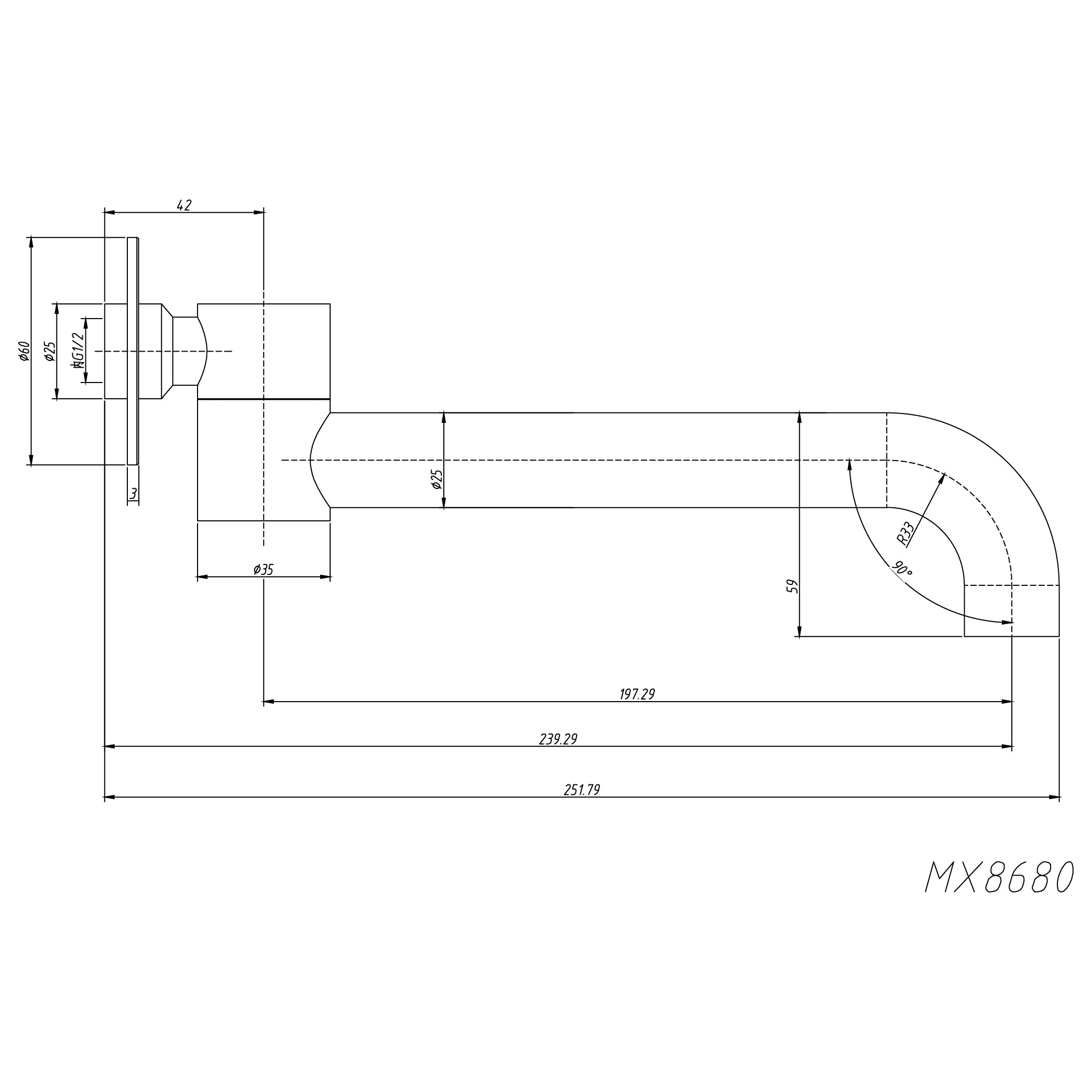 AMOZA SWIVEL BATH SPOUT 251MM CHROME