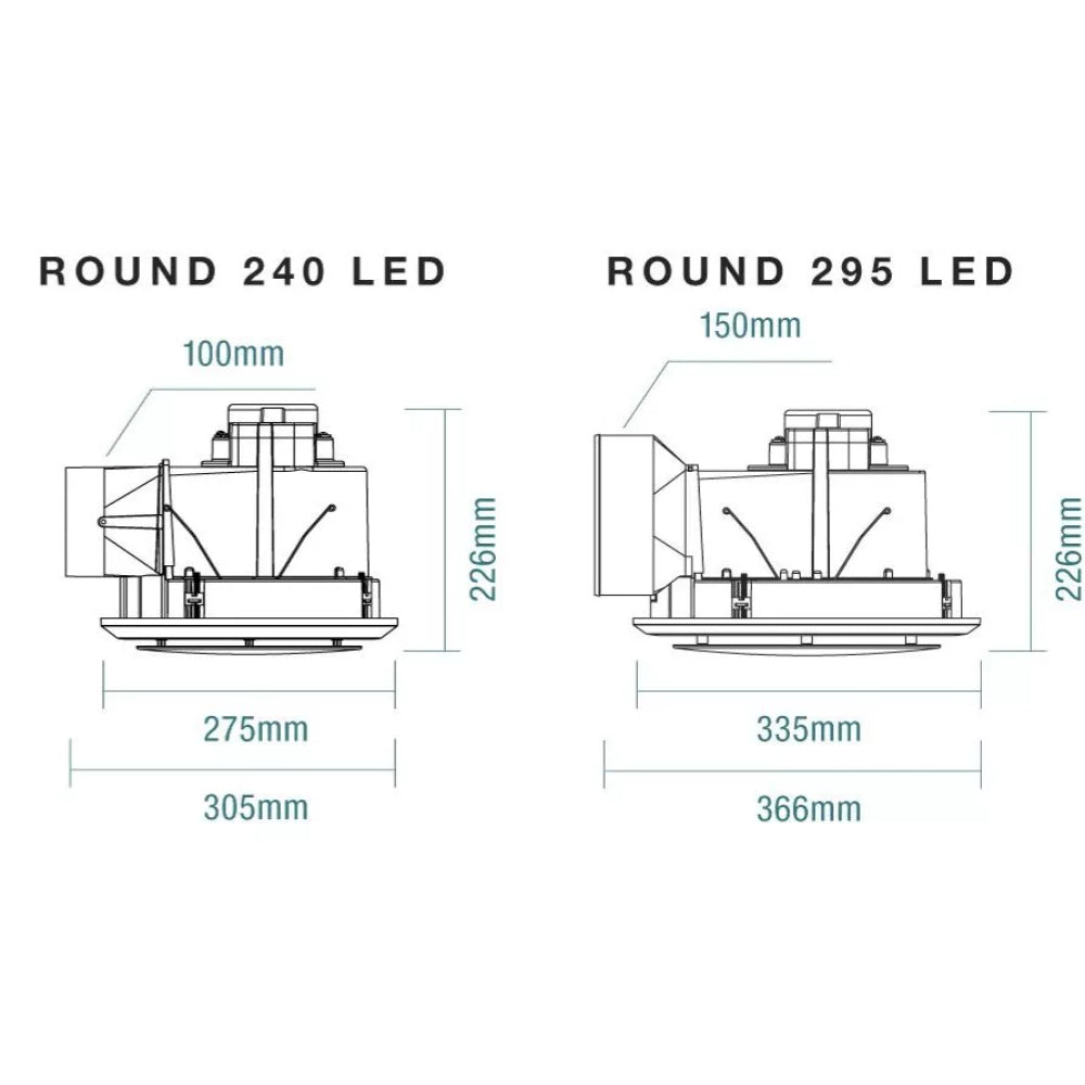 MARTEC SATURN ROUND EXHAUST FAN WHITE WITH 13W TRICOLOUR LED LIGHT 240MM AND 295MM