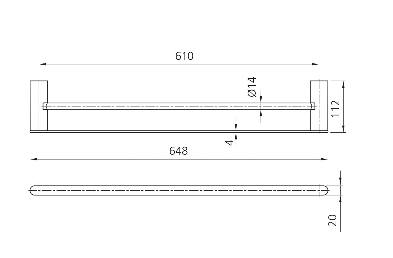 OLIVERI MADRID DOUBLE NON HEATED TOWEL RAIL BRUSHED NICKEL (AVAILABLE IN 650MM AND 800MM)
