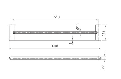 OLIVERI MADRID DOUBLE NON HEATED TOWEL RAIL CLASSIC GOLD (AVAILABLE IN 650MM AND 800MM)