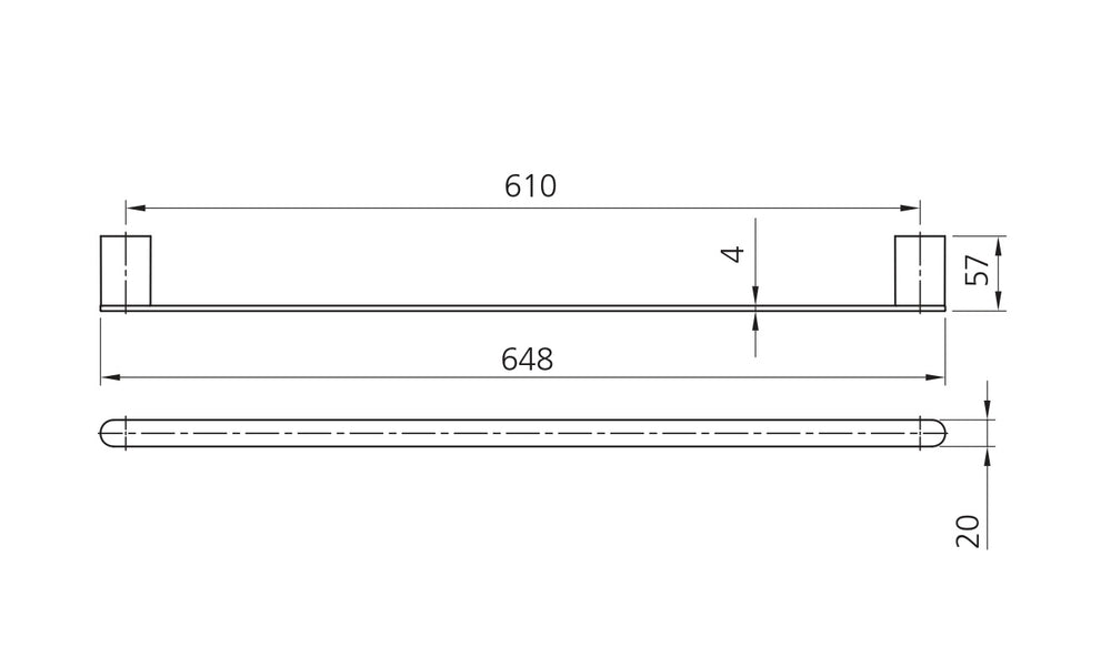 OLIVERI MADRID SINGLE NON HEATED TOWEL RAIL CHROME (AVAILABLE IN 650MM AND 800MM)