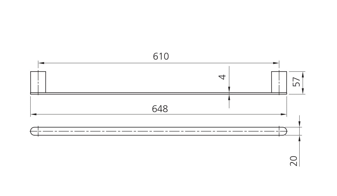 OLIVERI MADRID SINGLE NON HEATED TOWEL RAIL BRUSHED NICKEL (AVAILABLE IN 650MM AND 800MM)