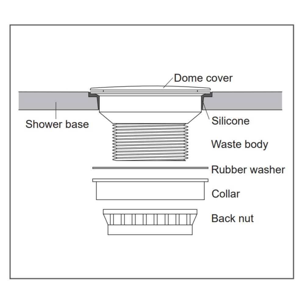 JOHNSON SUISSE MARBLETREND FLINDERS SMC TWO TILE FLANGE CENTRE OUTLET CORNER SHOWER BASE 900MM WHITE