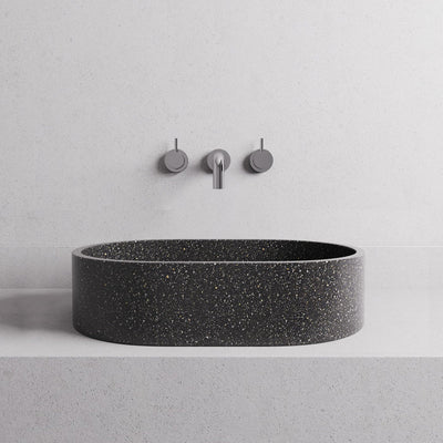 MADU MARGO ABOVE COUNTER BASIN TERRAZO STONE SEAMLESS EDGE BLACK 450MM