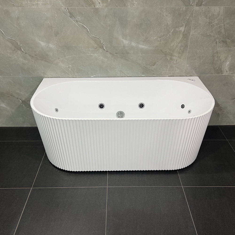 BROADWAY MALLORCA FLUTED BACK TO WALL SPA BATHTUB GLOSS WHITE (AVAILABLE IN 1500MM AND 1700MM) WITH 10-JETS