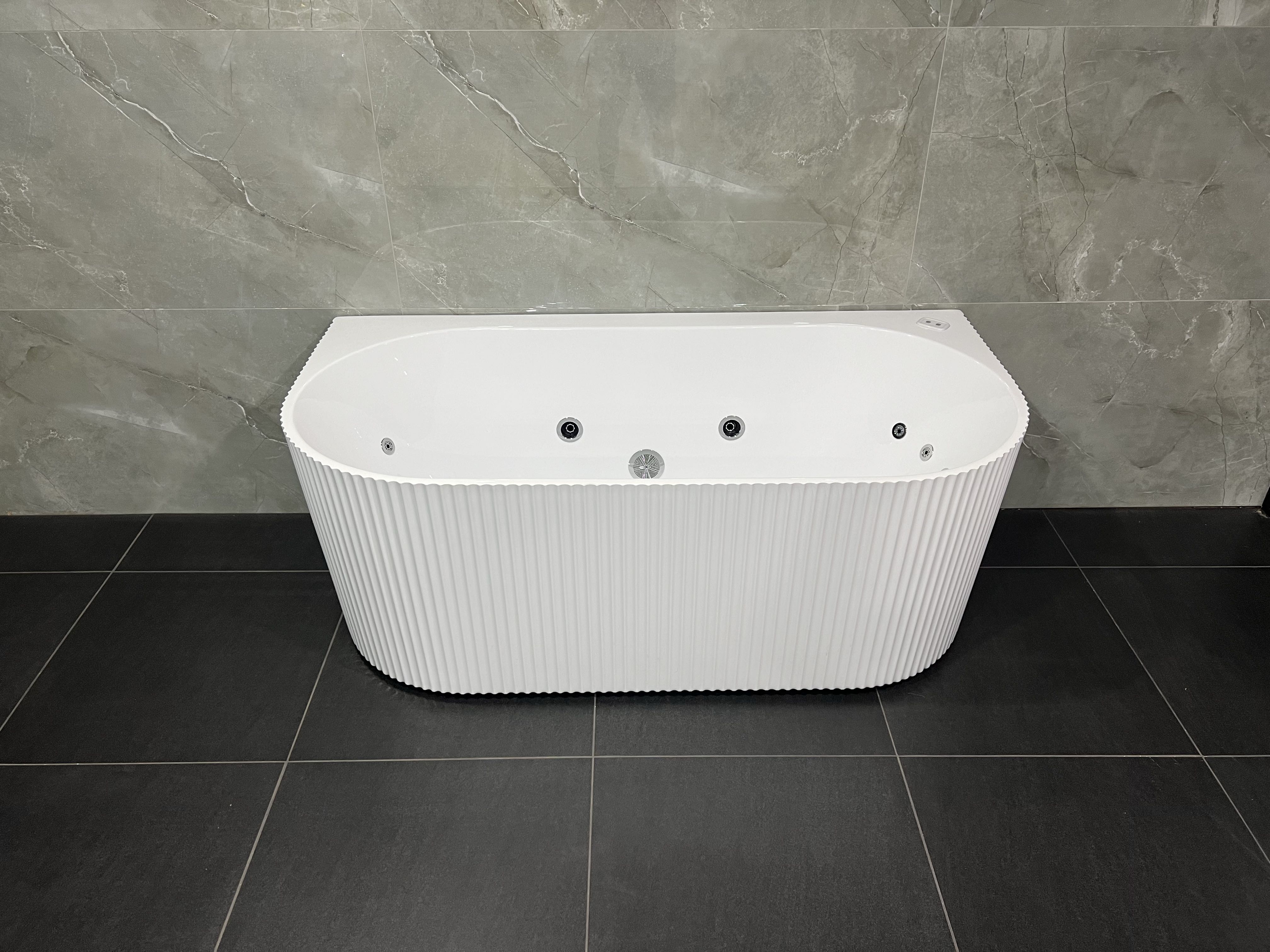 BROADWAY MALLORCA FLUTED BACK TO WALL SPA BATHTUB GLOSS WHITE (AVAILABLE IN 1500MM AND 1700MM) WITH 10-JETS