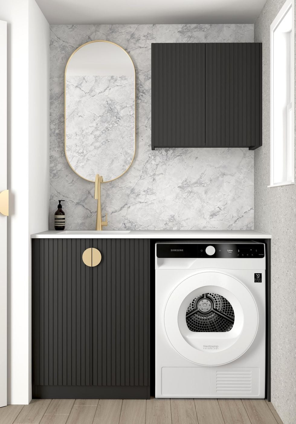 OTTI MARLO MATTE BLACK FLUTED 630MM WALL LAUNDRY CABINET