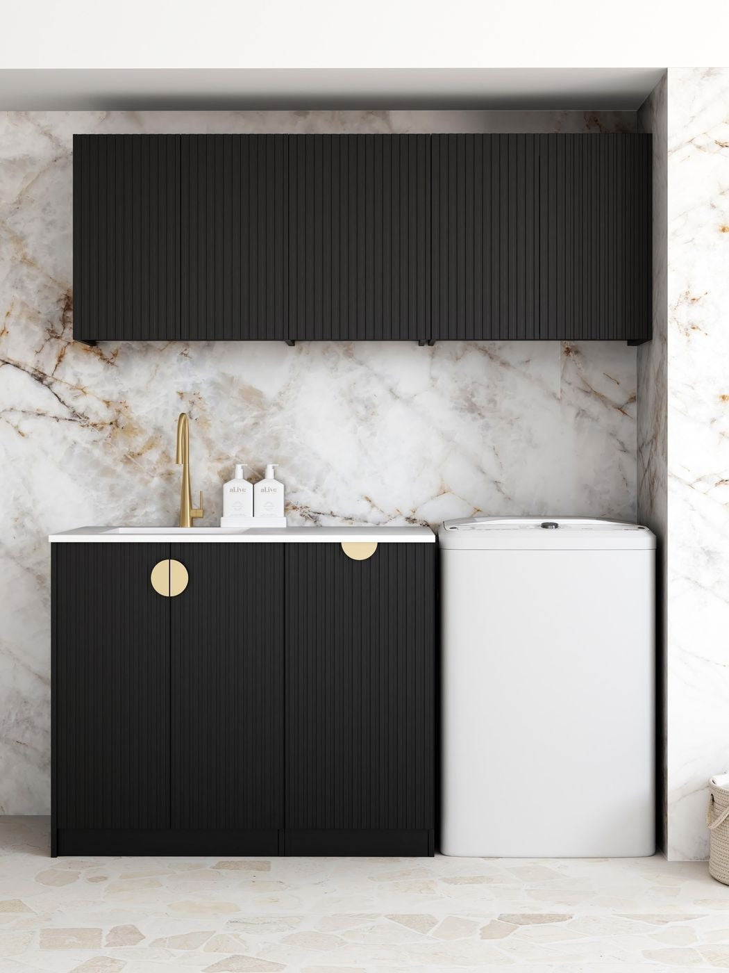 OTTI MARLO MATTE BLACK FLUTED 630MM WALL LAUNDRY CABINET