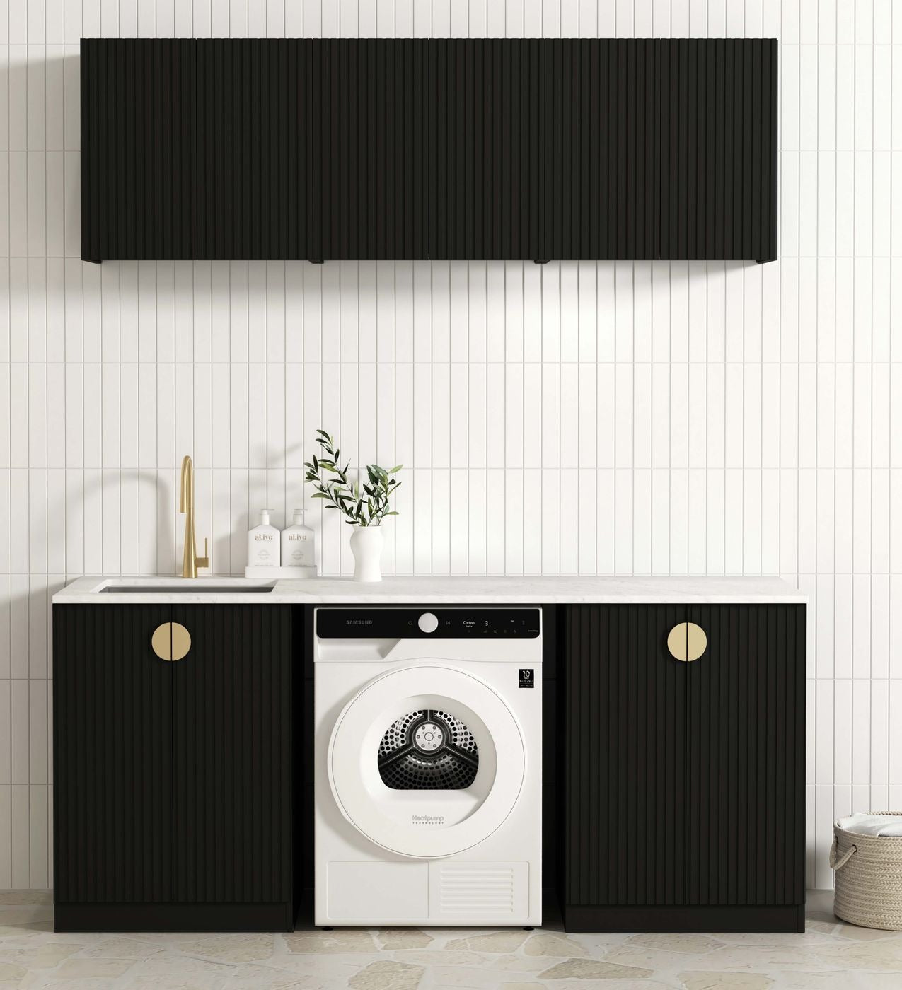 OTTI MARLO MATTE BLACK FLUTED 630MM WALL LAUNDRY CABINET
