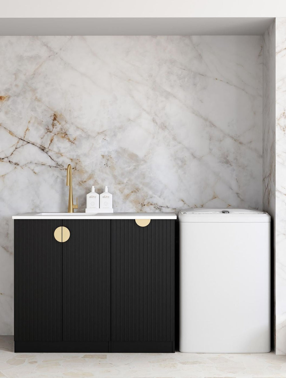 OTTI MARLO MATTE BLACK 415MM BASE LAUNDRY CABINET WITH INTERNAL DRAWER