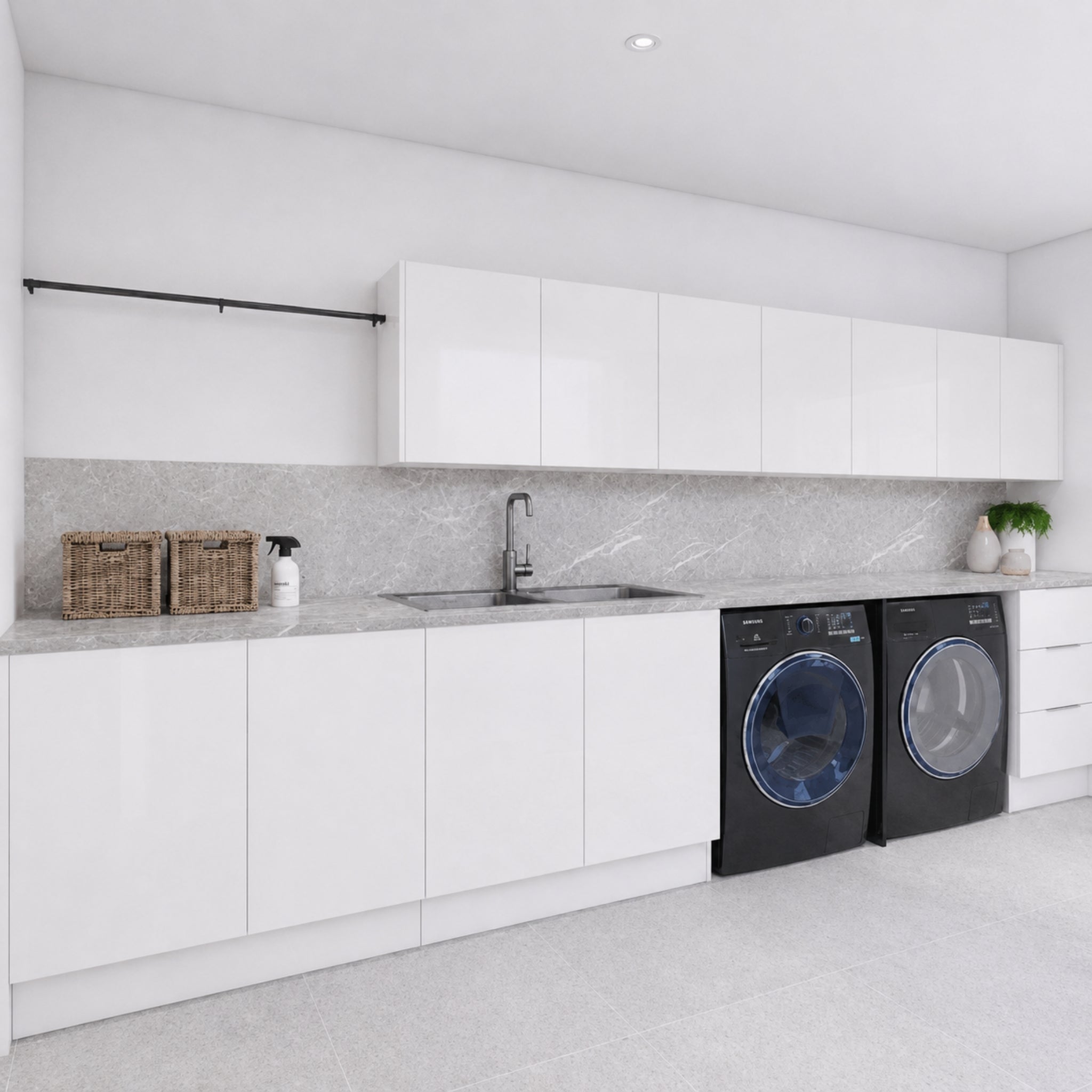 TIMBERLINE LAMINEX MARMO GRIGIO NATURAL DOUBLE BOWL LAUNDRY LAMINATE BENCHTOP