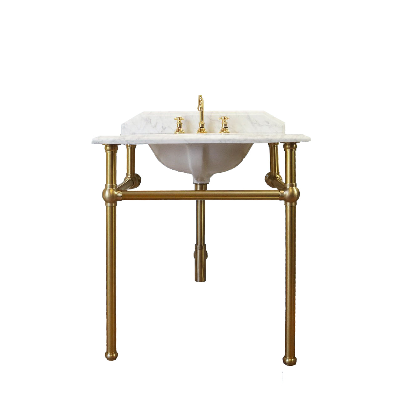 TURNER HASTINGS MAYER BASIN STAND WITH REAL CARRARA MARBLE TOP BRUSHED BRASS 750MM
