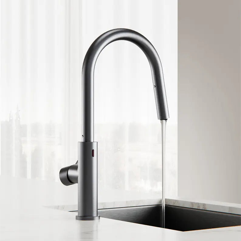 NERO MECCA SMART SENSOR PULL OUT KITCHEN MIXER 438MM GUN METAL