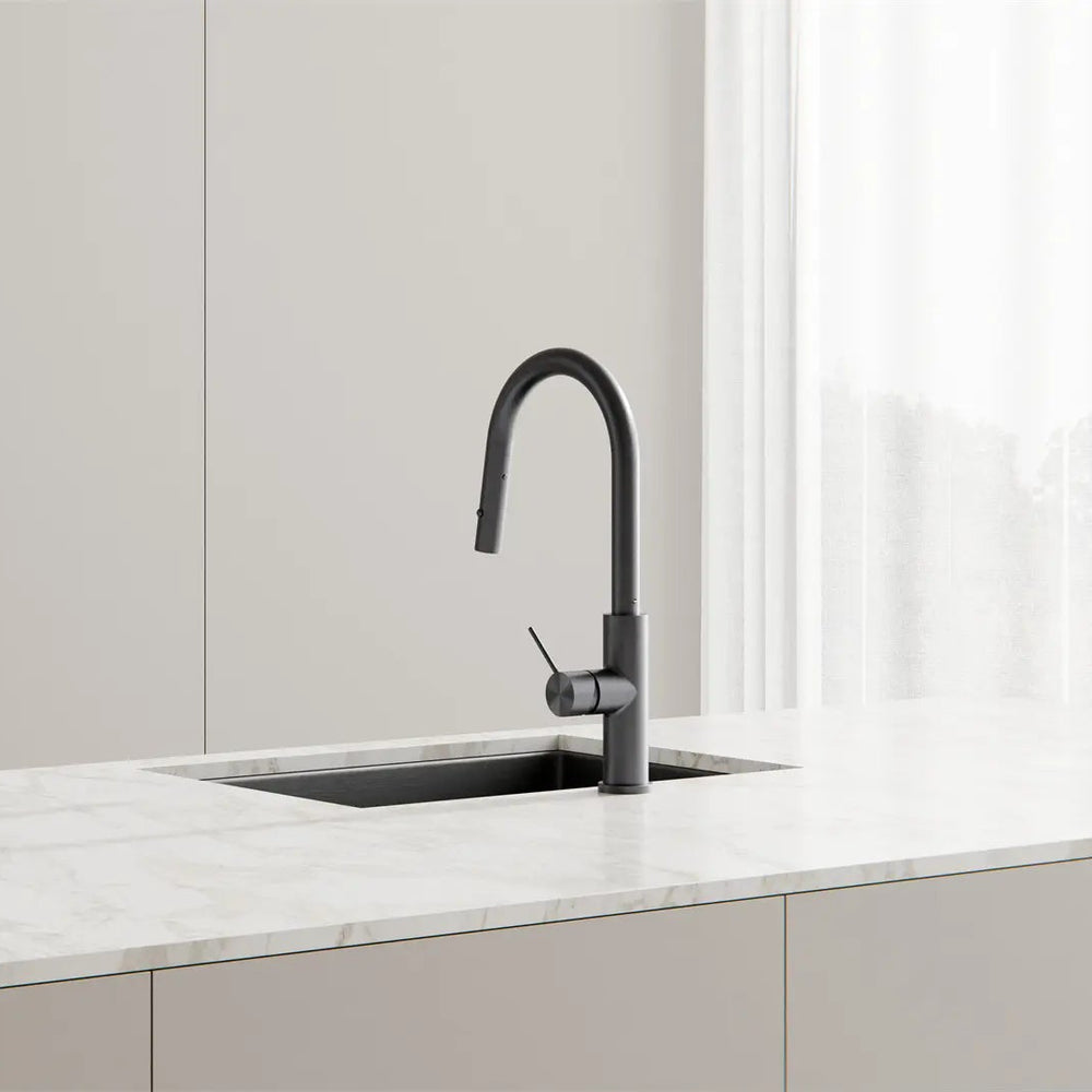 NERO MECCA SMART SENSOR PULL OUT KITCHEN MIXER 438MM GUN METAL