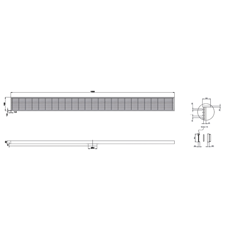 LINSOL EZYFLOW HEELGUARD DN64 LINEAR WASTE 1000MM GUN METAL