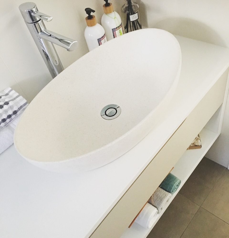 PIETRA BIANCA MILA ABOVE COUNTER STONE BASIN WITH CUSTOM COLOURS 550MM