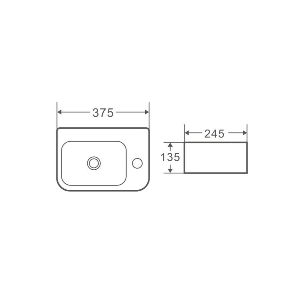 MERCIO MINI RECTANGULAR WALL HUNG LEFT HAND COMPACT BASIN GLOSS WHITE 375MM