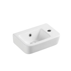 MERCIO MINI RECTANGULAR WALL HUNG LEFT HAND COMPACT BASIN GLOSS WHITE 375MM