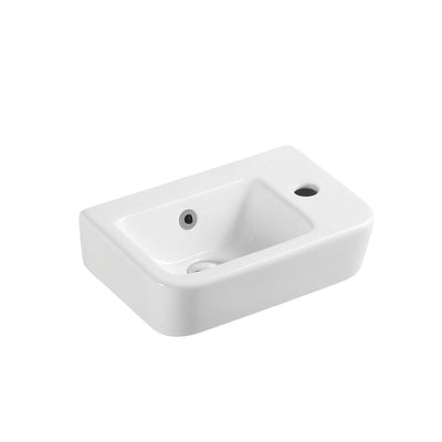 MERCIO MINI RECTANGULAR WALL HUNG LEFT HAND COMPACT BASIN GLOSS WHITE 375MM