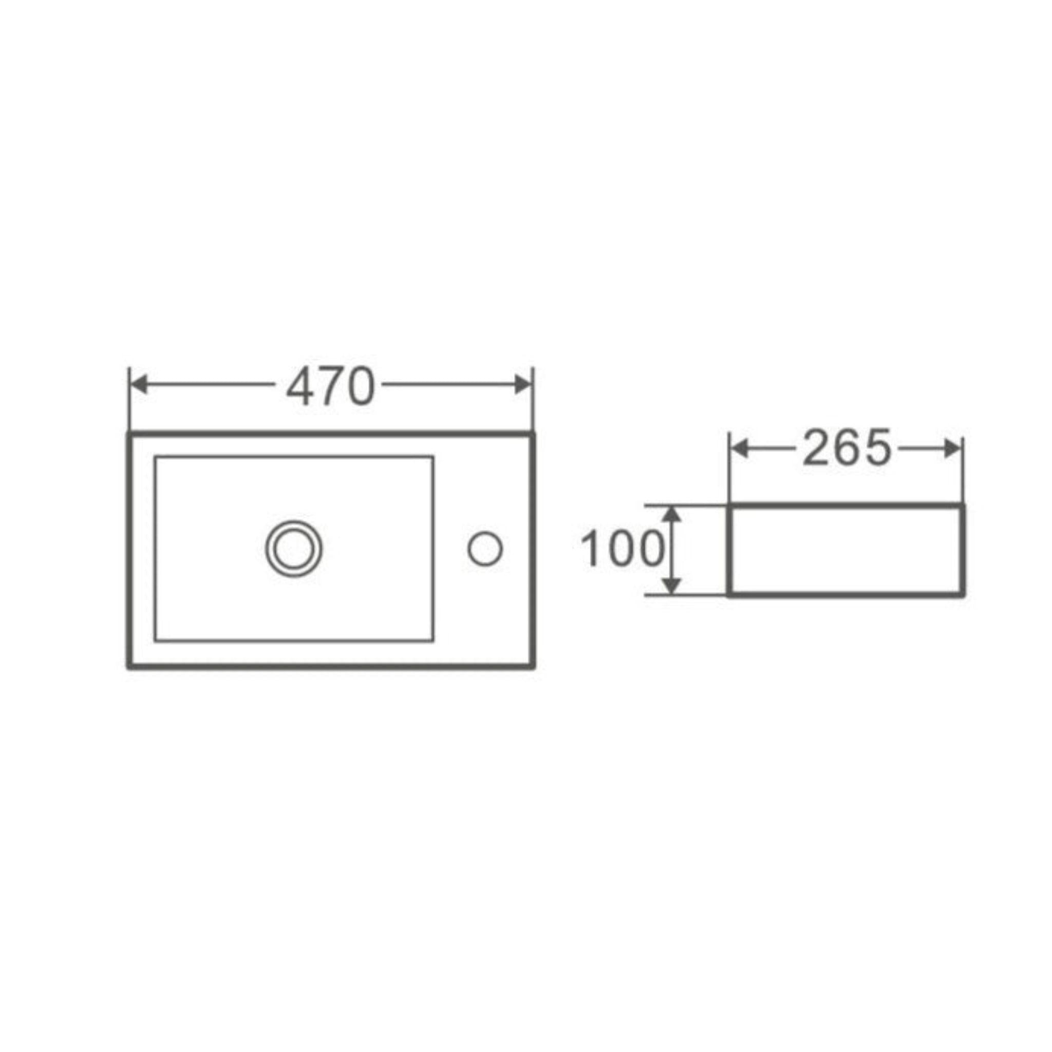 MERCIO MINI RECTANGULAR WALL HUNG COMPACT BASIN GLOSS WHITE 470MM