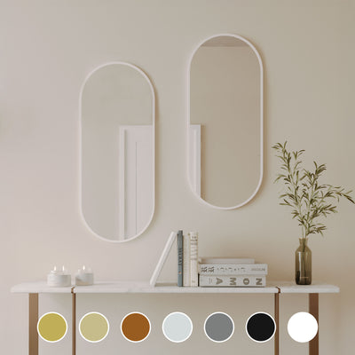 REMER MODERN OBLONG OVAL FRAMED MIRROR WITH PORTABLE MAGNIFIER CUSTOM COLOURS 460X1210MM