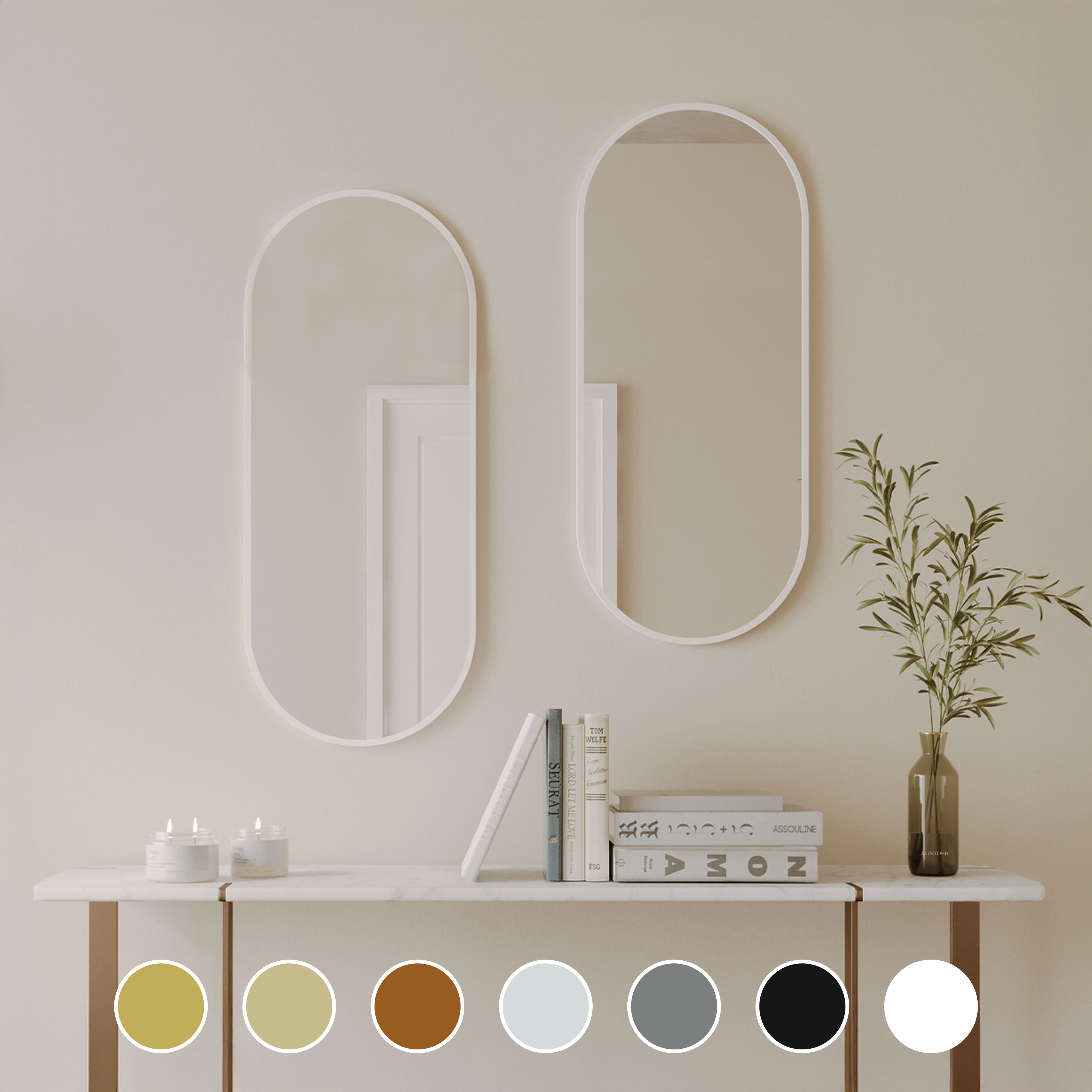 REMER MODERN OBLONG OVAL FRAMED MIRROR CUSTOM COLOURS 460X1210MM