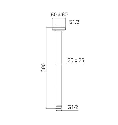 OLIVERI MONACO CEILING MOUNTED SHOWER ARM 300MM MATTE BLACK