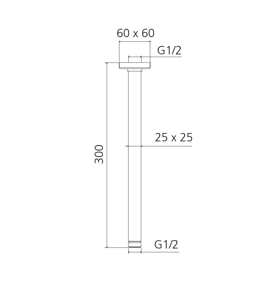 OLIVERI MONACO CEILING MOUNTED SHOWER ARM 300MM MATTE BLACK