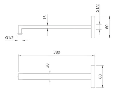 OLIVERI MONACO WALL MOUNTED SHOWER ARM 380MM MATTE BLACK
