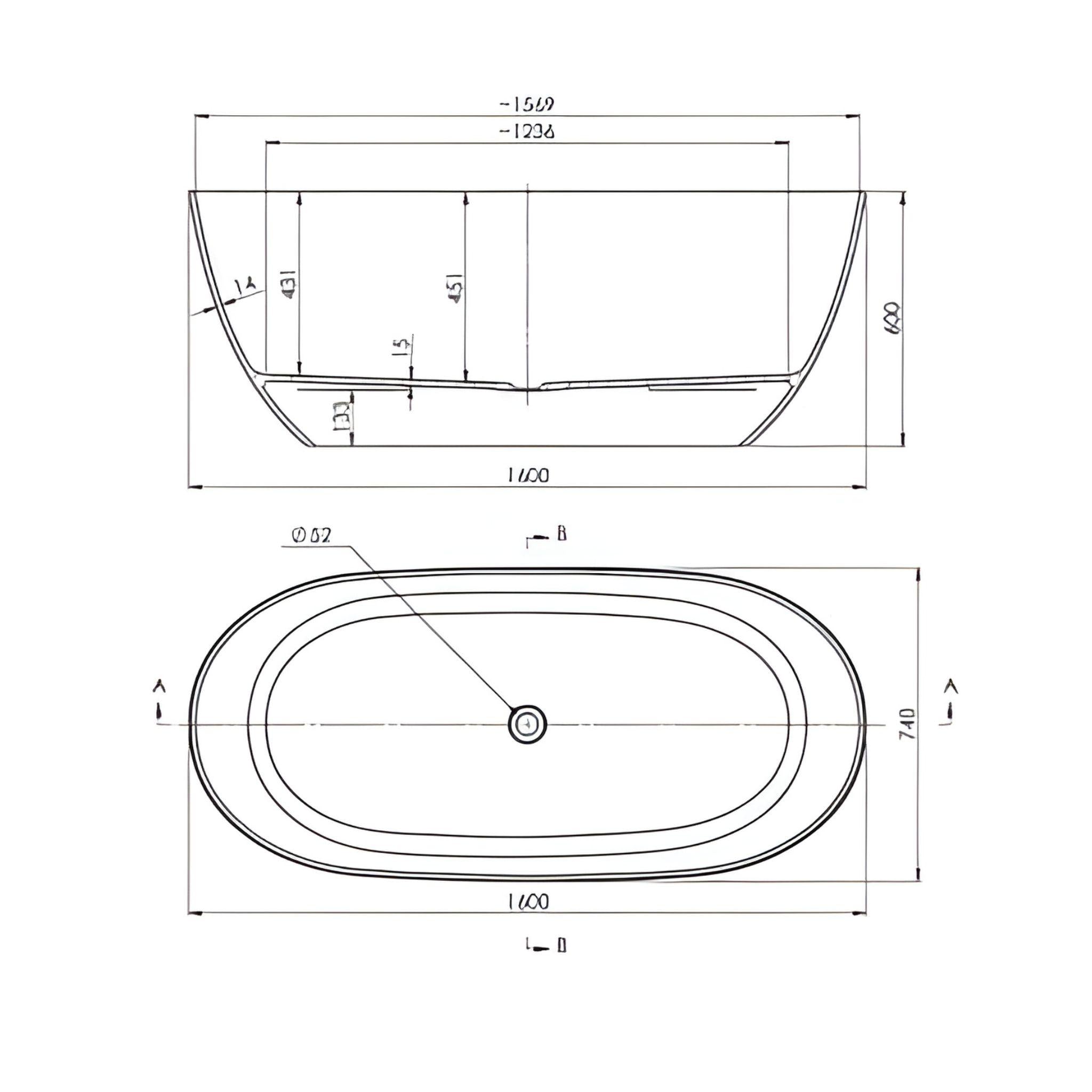 TURNER HASTINGS NARVA MAGNACAST FREESTANDING BATHTUB GLOSS WHITE 1600MM