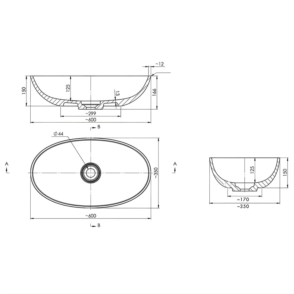 TURNER HASTINGS NARVA ABOVE COUNTER BASIN MATTE WHITE 600MM
