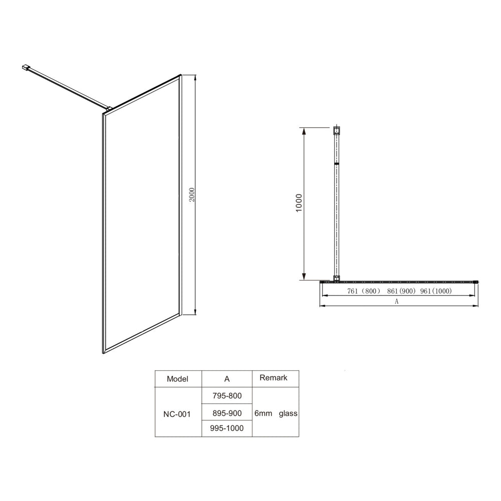 COVEY FRAMED WALK IN SINGLE PANEL WITH SUPPORT BAR SHOWER SCREEN LIGHT GOLD