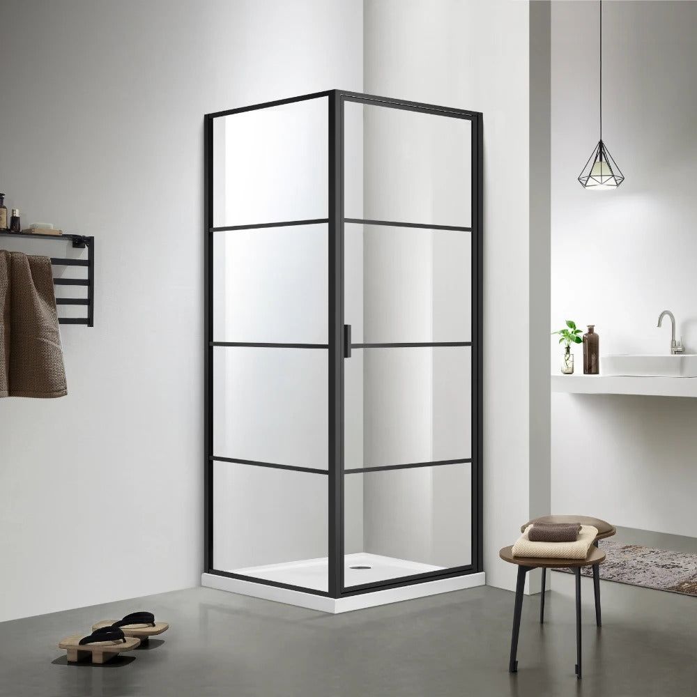 COVEY SEMI FRAMELESS PIVOT DOOR CORNER SHOWER SCREEN MATTE BLACK