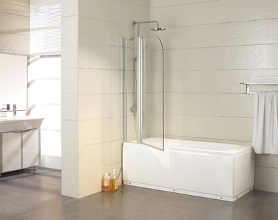 COVEY FRAMELESS DOUBLE SWIVAL PANEL CURVED CORNER BATH SCREEN CHROME