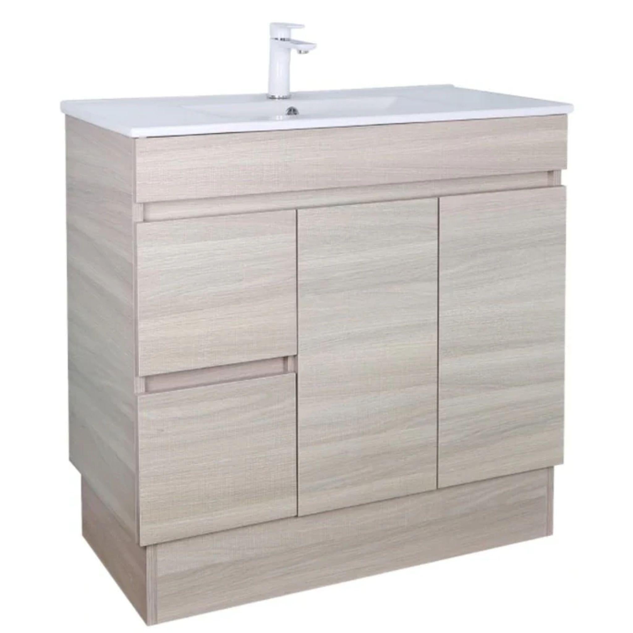 POSEIDON EVIE OAK 900MM SINGLE BOWL FLOOR STANDING VANITY (AVAILABLE IN LEFT HAND DRAWER AND RIGHT HAND DRAWER)