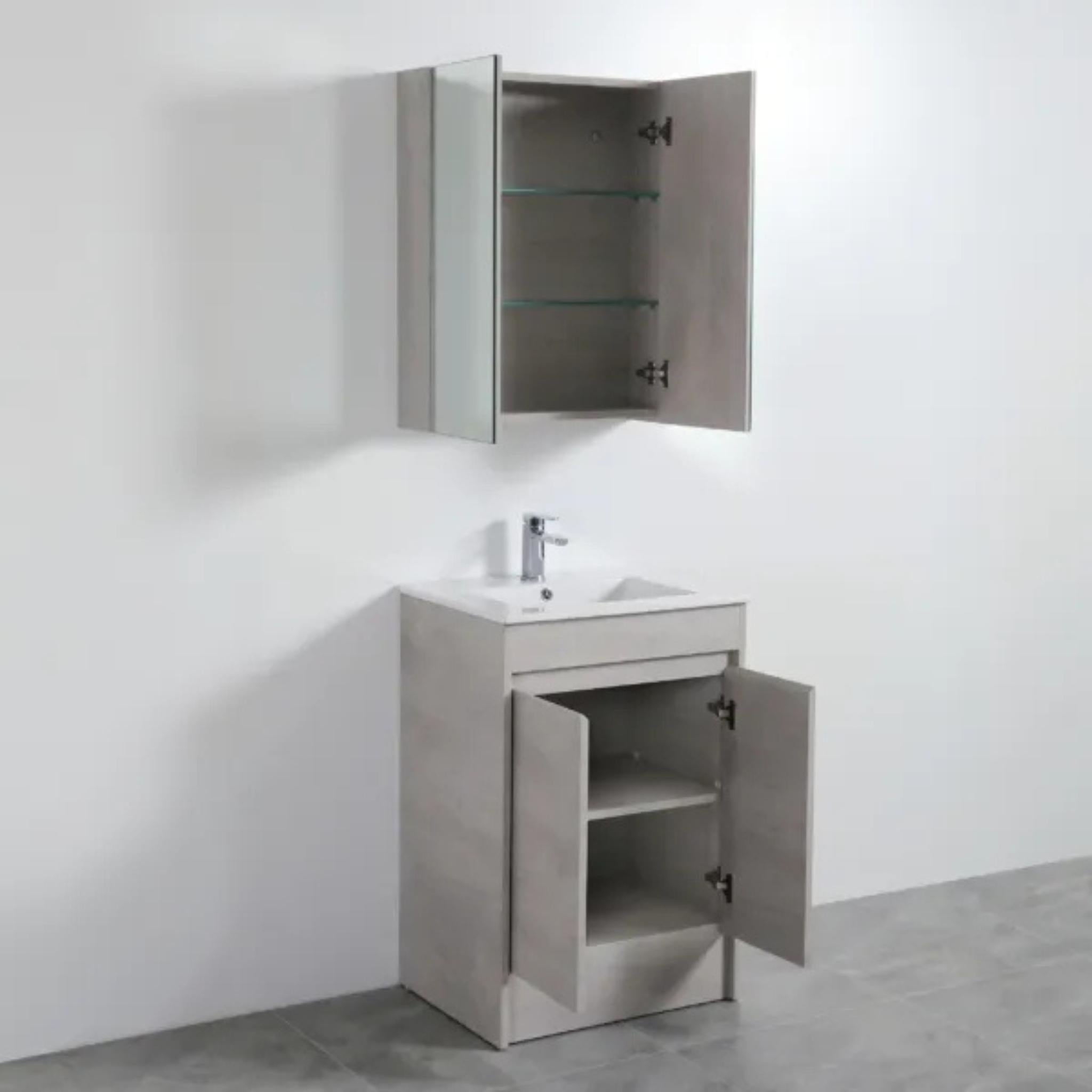 POSEIDON NOVA CONCRETE GREY MIRROR SHAVING CABINET 600X750MM