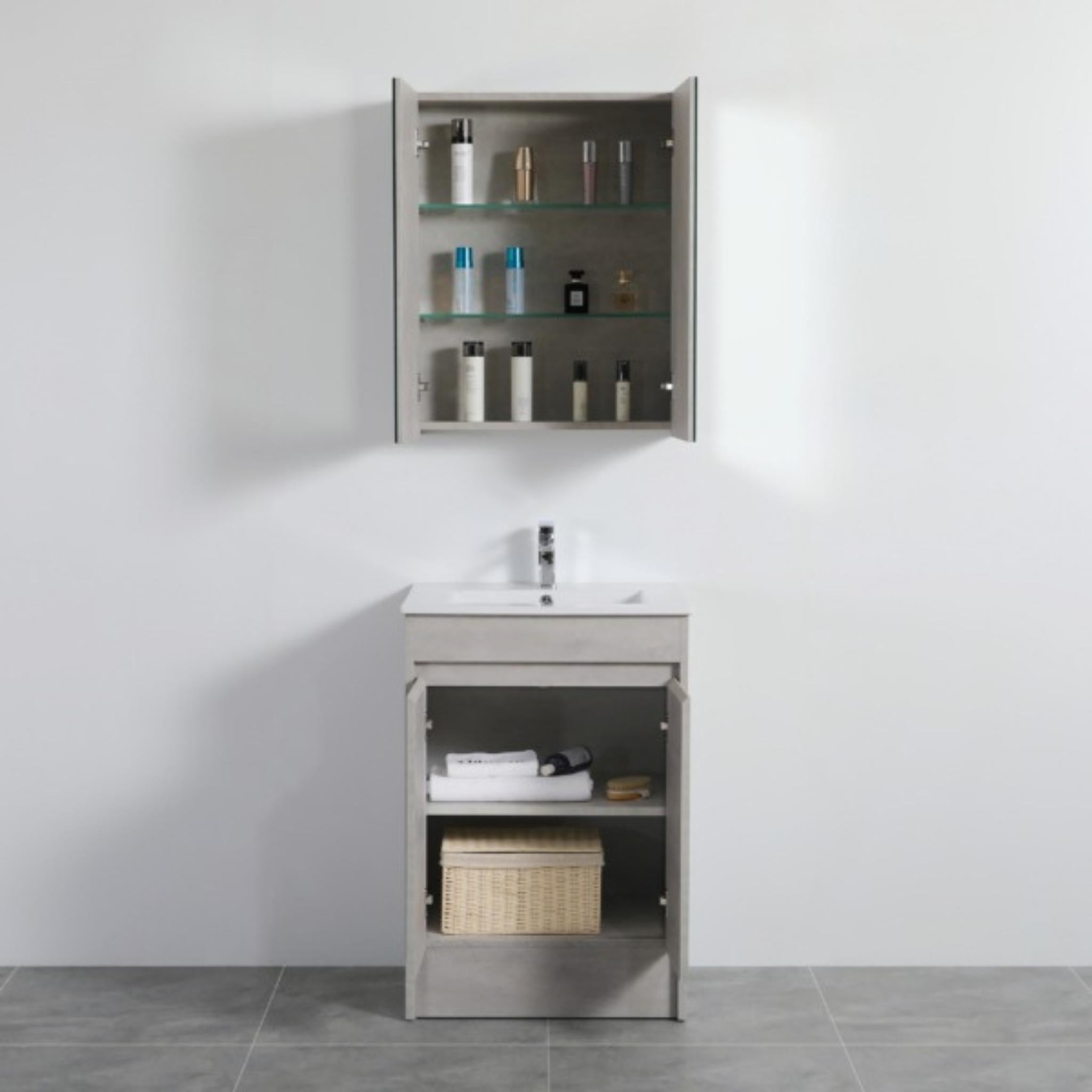 POSEIDON NOVA CONCRETE GREY MIRROR SHAVING CABINET 600X750MM