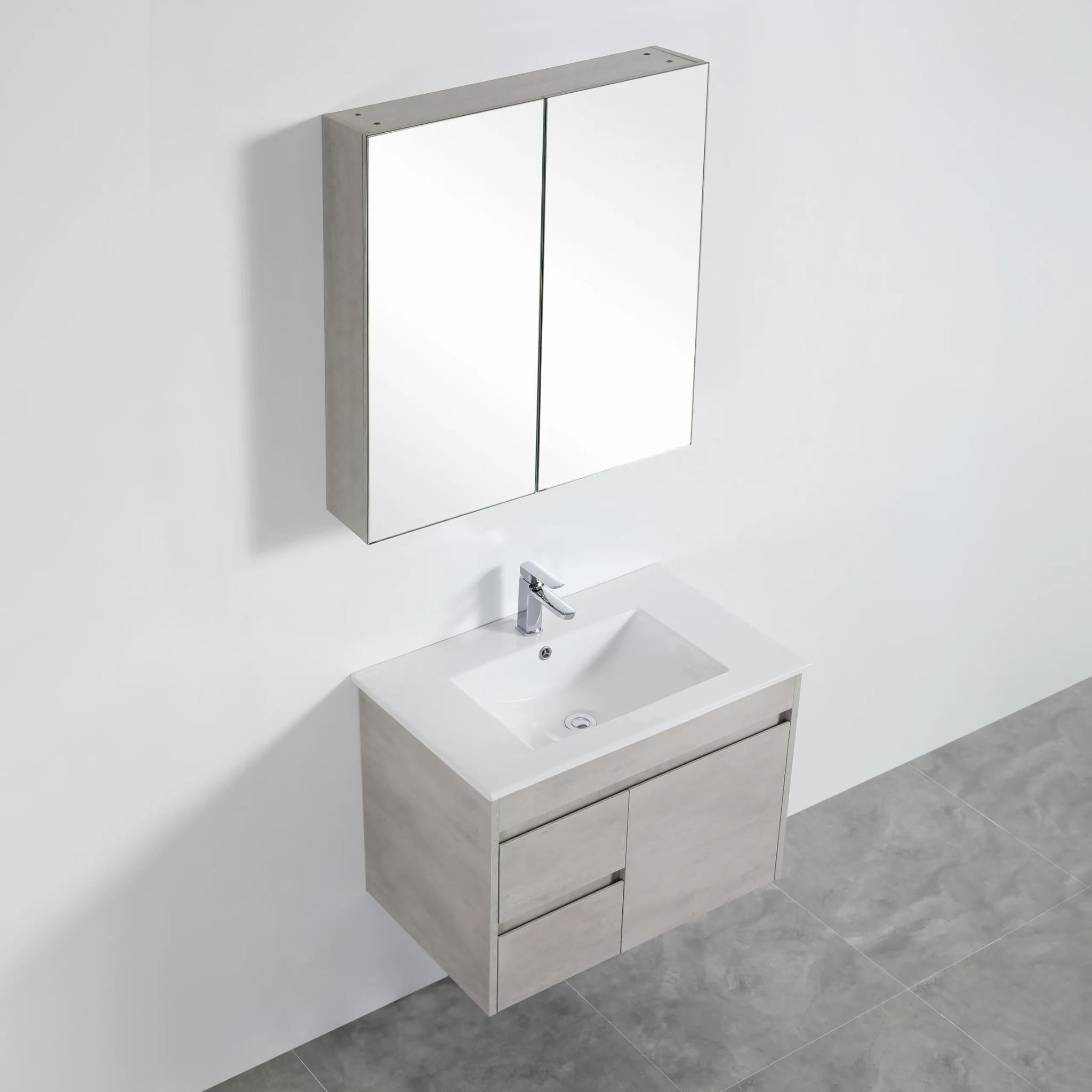 POSEIDON NOVA CONCRETE GREY MIRROR SHAVING CABINET 750X750MM