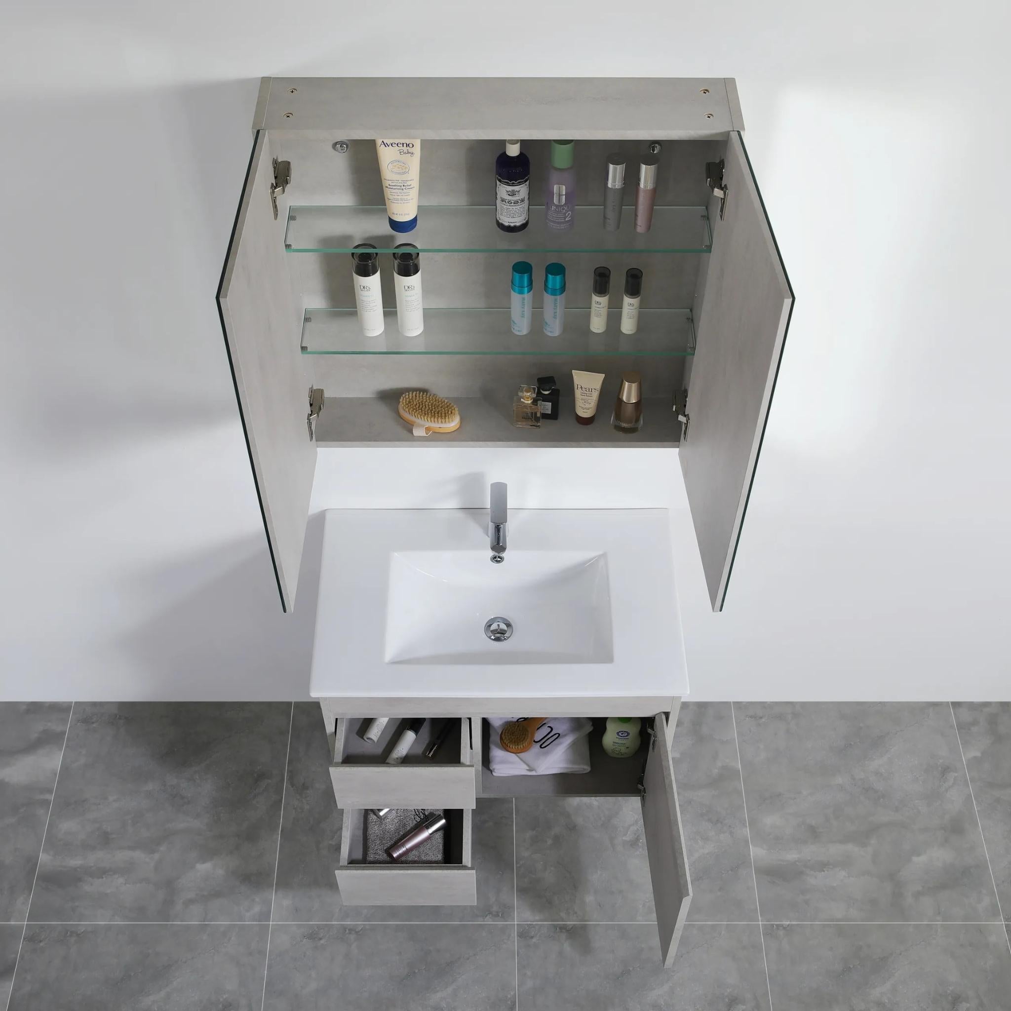 POSEIDON NOVA CONCRETE GREY MIRROR SHAVING CABINET 750X750MM