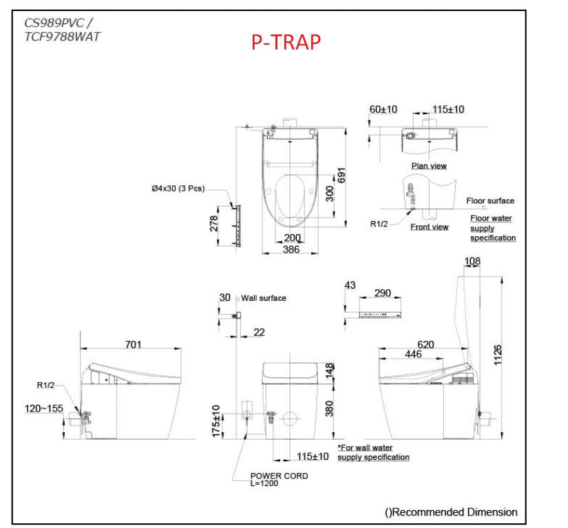 TOTO NEOREST AH INTEGRATED TOILET AND WASHLET W/ REMOTE CONTROL PACKAGE ELONGATE GLOSS WHITE