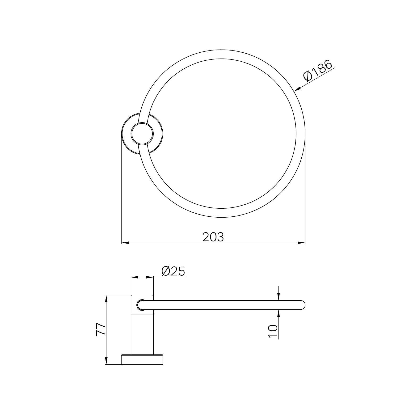 NERO DOLCE II HAND TOWEL RING 203MM MATTE BLACK