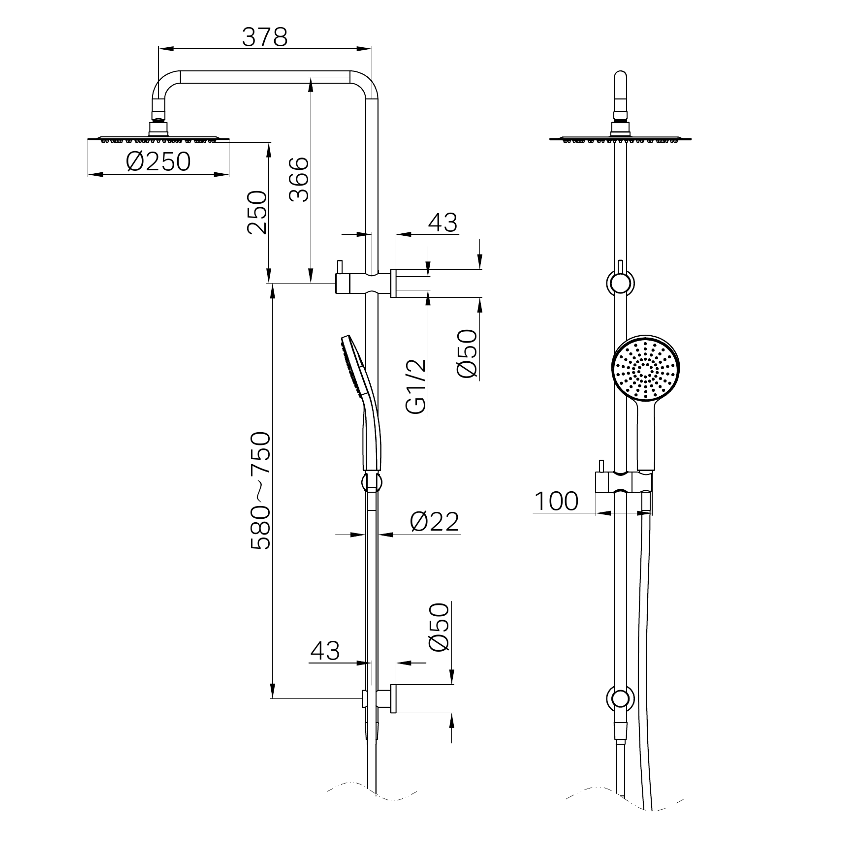 NERO DOLCE II ROUND TWIN SHOWER 1116MM CHROME