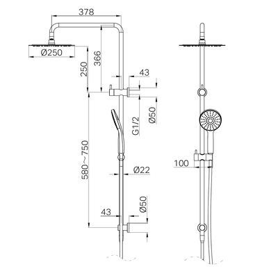 NERO DOLCE II LEAD FREE ROUND TWIN SHOWER 1116MM CHROME