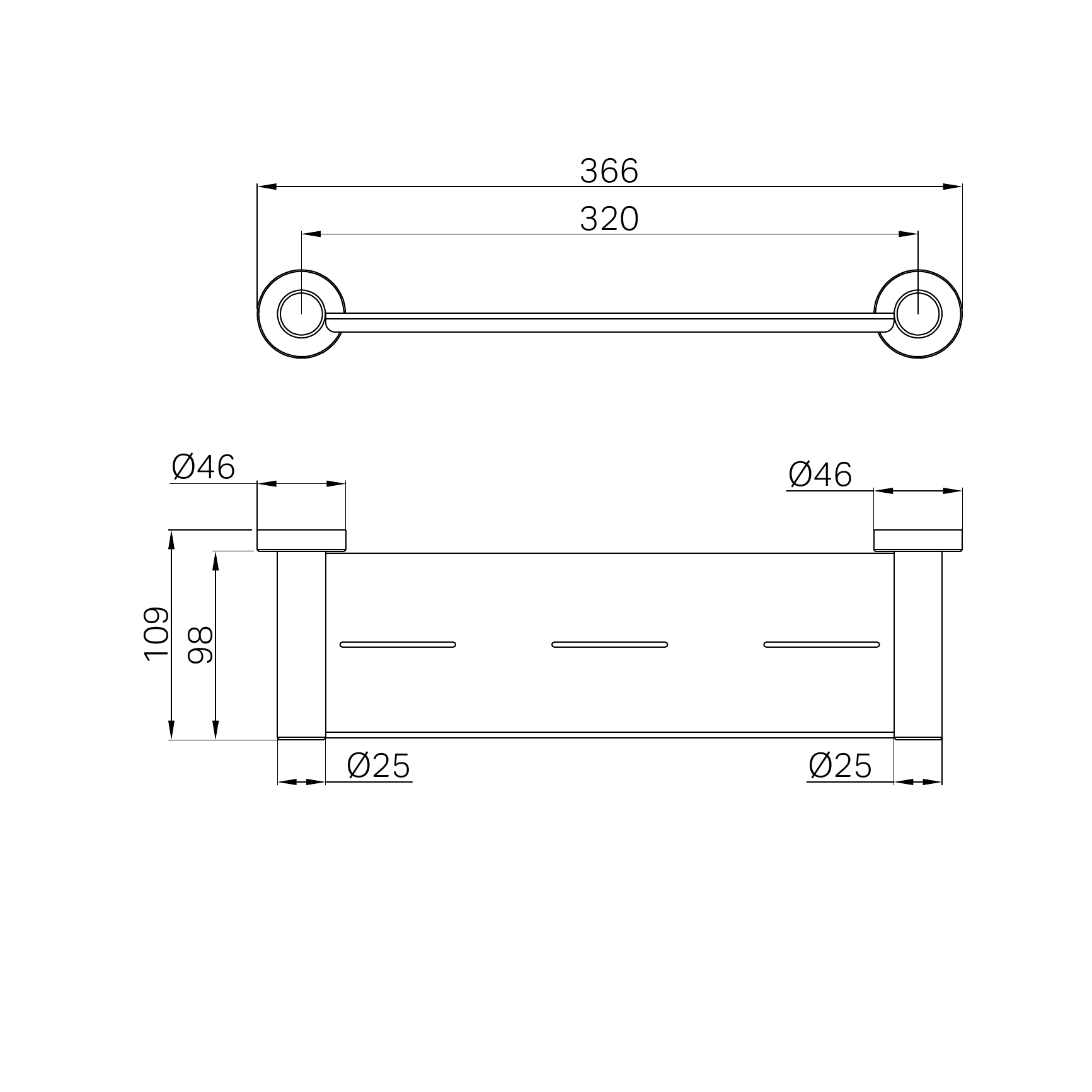 NERO DOLCE II METAL SHOWER SHELF 366MM BRUSHED NICKEL