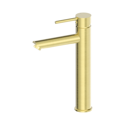 NERO DOLCE LEAD FREE TALL BASIN MIXER STRAIGHT SPOUT 286MM BRUSHED GOLD