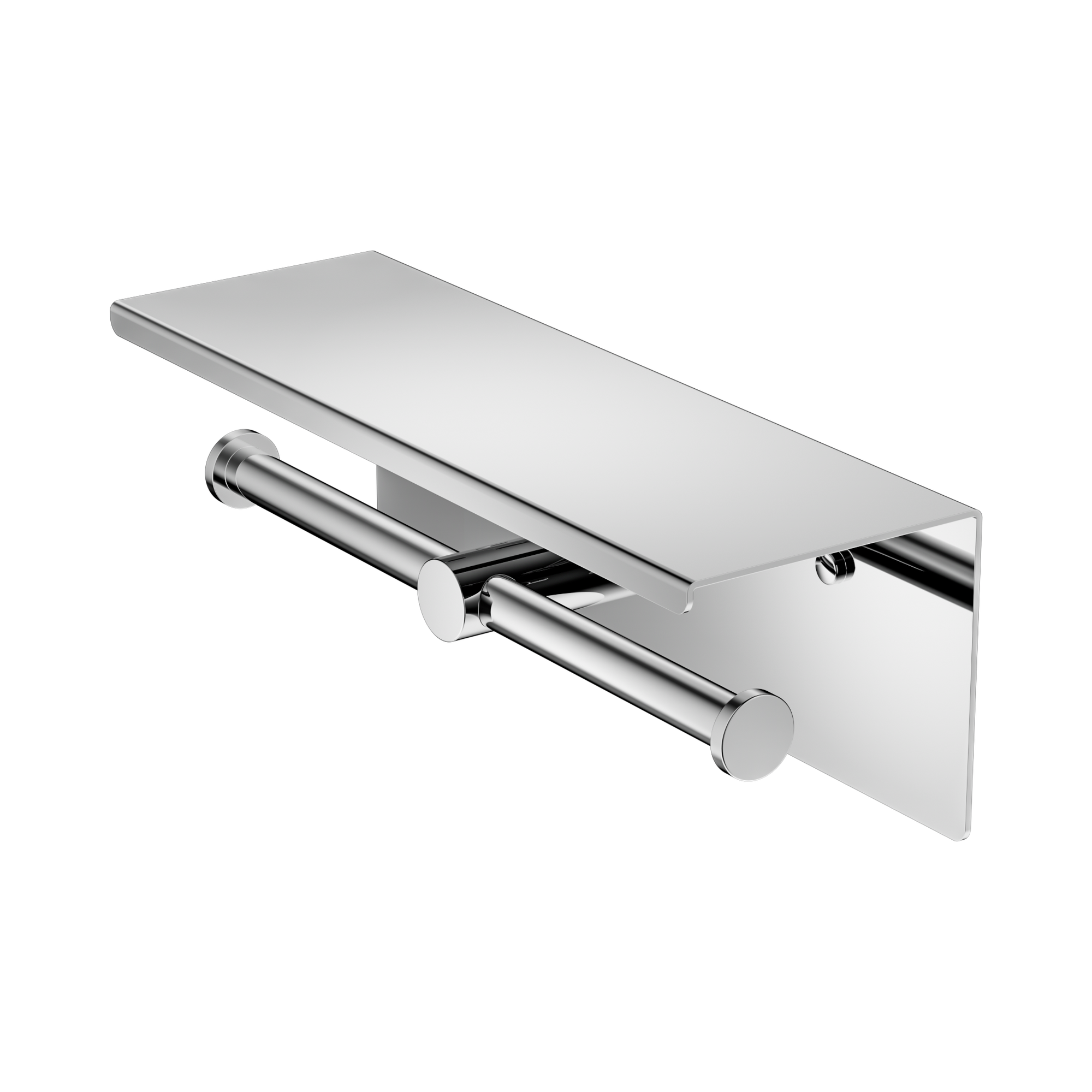 NERO MECCA DOUBLE TOILET ROLL HOLDER 270MM WITH SHELF 300MM CHROME