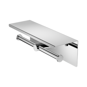 NERO MECCA DOUBLE TOILET ROLL HOLDER 270MM WITH SHELF 300MM CHROME